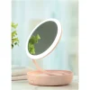 Specchio Rosa Da Tavolo Girevole A 360° Con Led